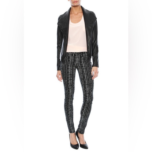 Rag & Bone Barcode Printed Mid Rise Skinny Jeans Leggings In Black/White - Picture 1 of 6